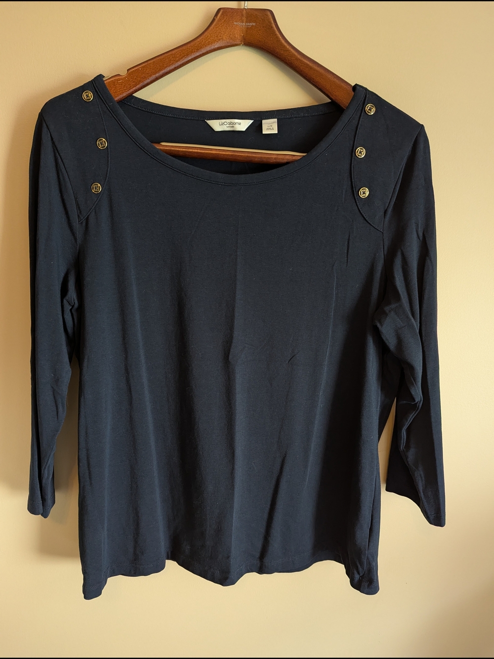 Liz Claiborne Black Long Sleeve Top with Shoulder Buttons